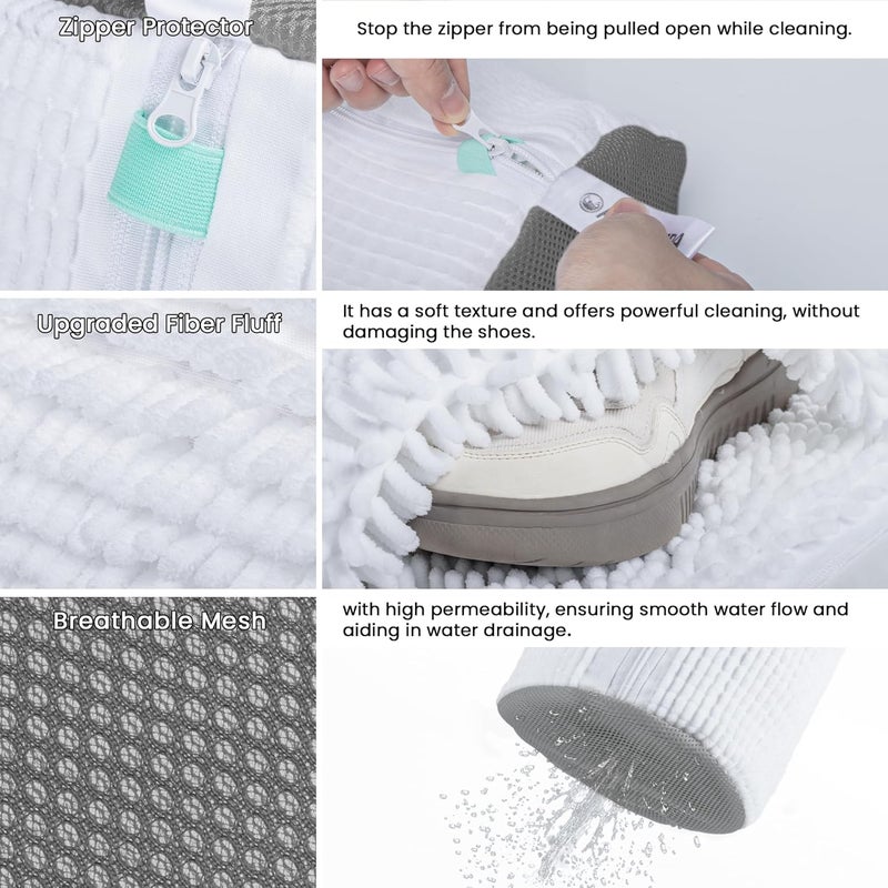 ADEHMDA 2Pcs Shoe Washing Machine Bag, Sneaker Laundry Bag for Washing Machine, Extra Long and Thick Microfibre Fluff, Reusable for Washer and Dryer (2pcs, White-gray) - Image 2